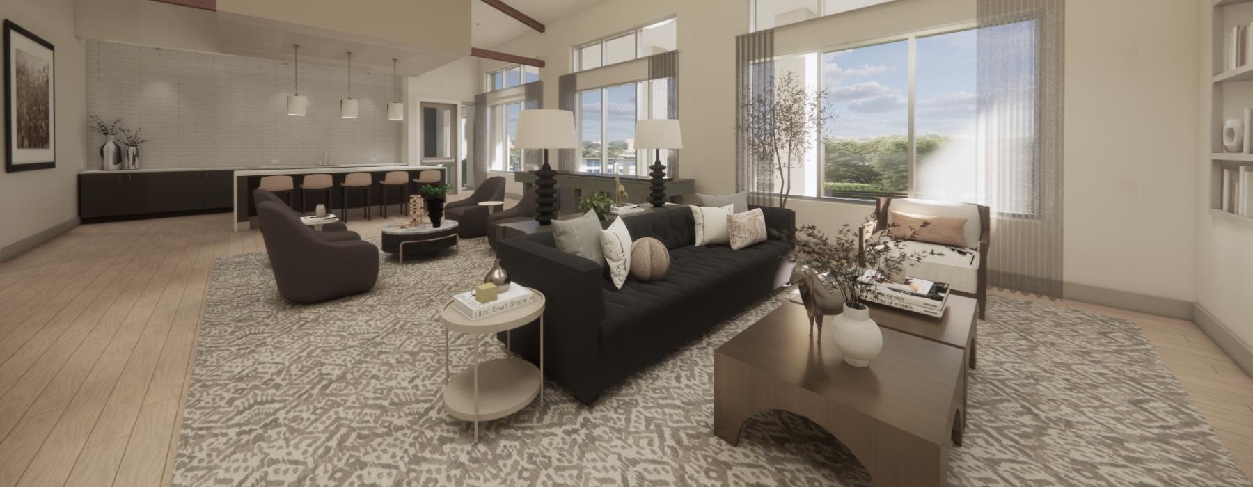 a living room with a large window