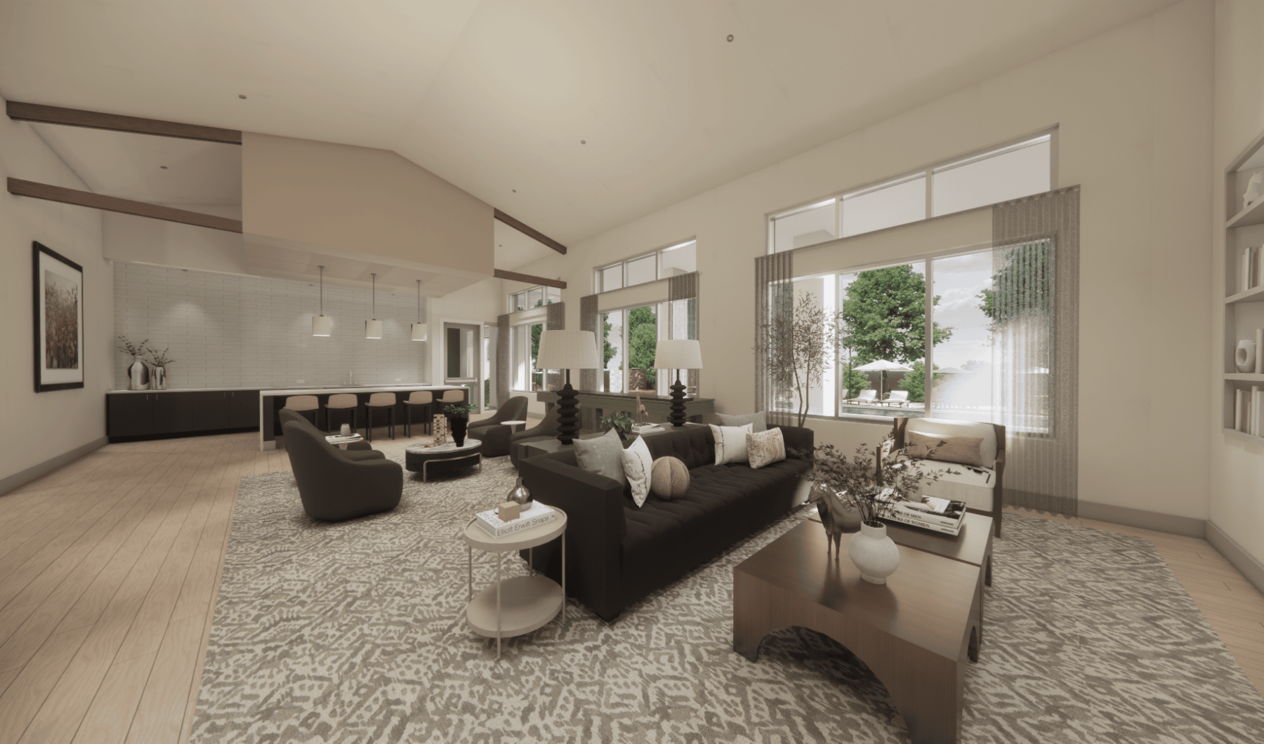 a living room with a large window