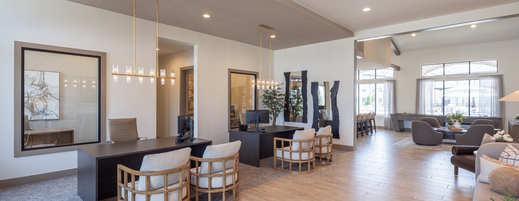 well lit leasing office exterior