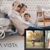 a family sitting together in a living room a person running and a person shopping