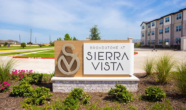 Find your perfect fit at Broadstone at Sierra Vista property sign at driveway entrance