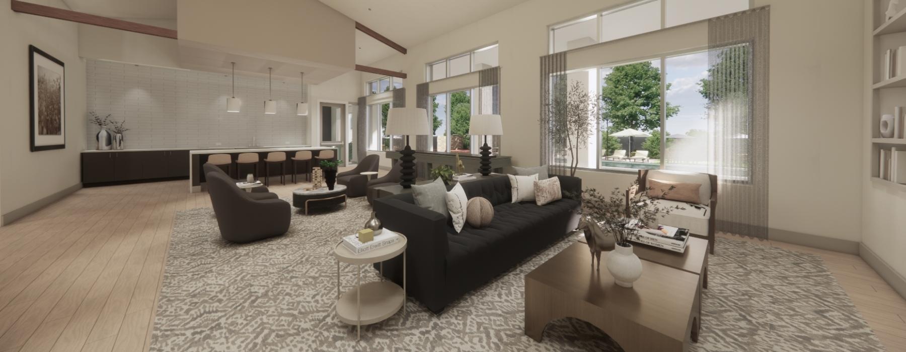 a living room with a large window